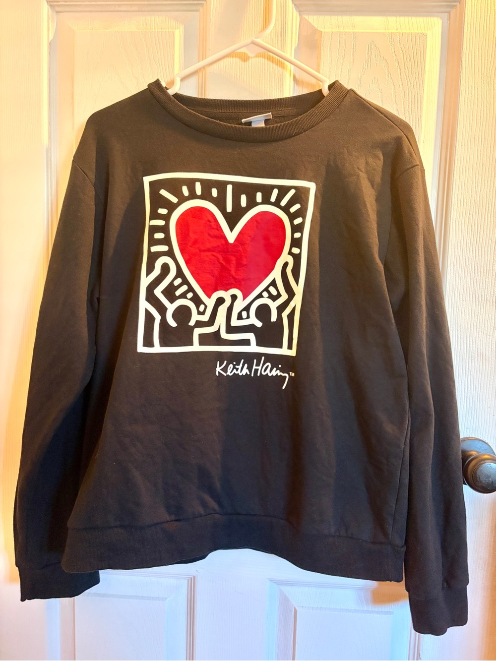 Keith Haring Black Sweatshirt with Red Heart Graphic Y2K Skater Style